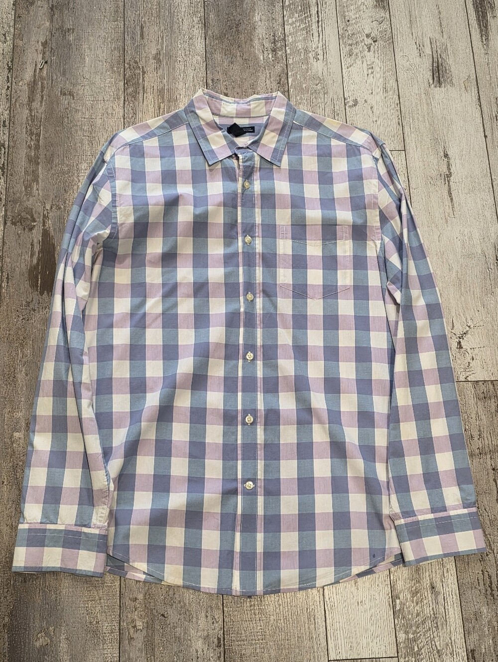 (L) Men's GAP Button-down Collared Shirt Cotton Purple Blue Plaid Size Large
